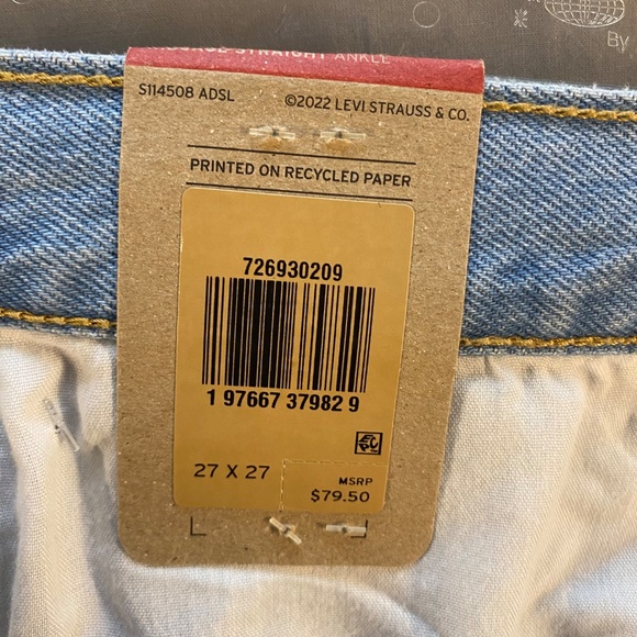 Levi's Ribcage Straight Ankle Jeans, blue with vertical stripes, size 27 - Picture 8 of 14